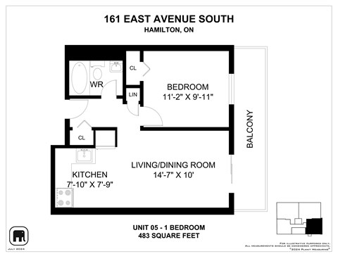 Floor plan for 1 bed, 1 bath